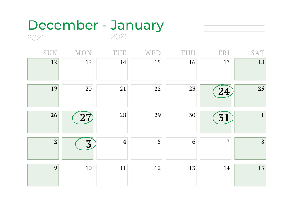 Xenex Labs Holiday Calendar