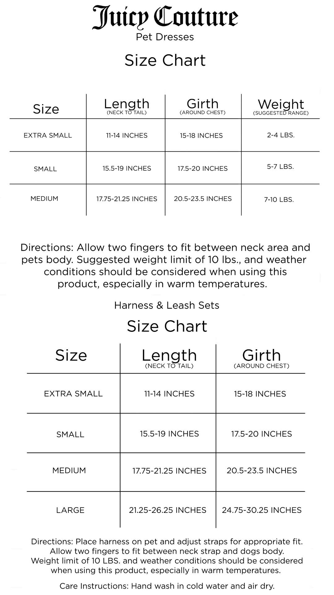 Pet Size Guide – Juicy Couture UK
