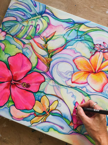 floral art painting process