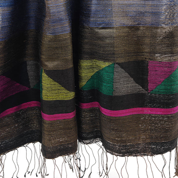 Random Triangles Jamdani Silk Stole: Multicolour