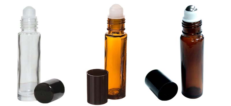 Botellas cristal para aceites esenciales con roll on - vidrio ambar y transparente - Tienda insumos Cosmeticos - Aromaterapia - Islas Canarias