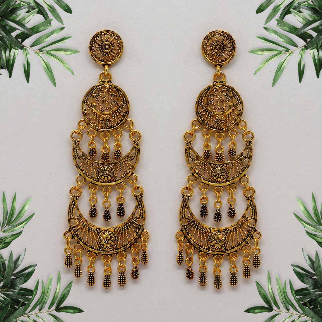 Heer Golden Jhumki Earrings with Ring Set – Mina Designer Collection