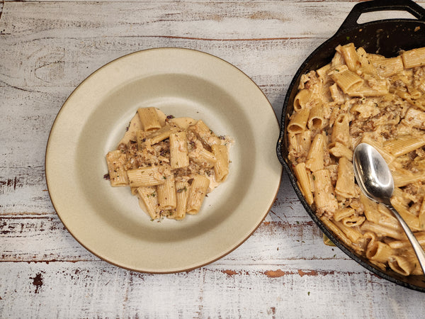 Rigatoni fresh pasta in vodka sauce in vermont farm to table