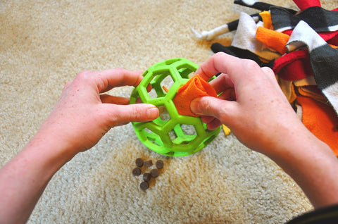 Fabric stuffed dog puzzle toy