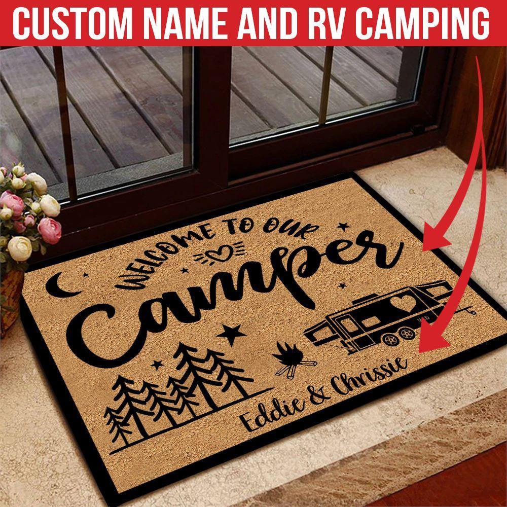 Happy Campers Personalized RV Doormat Flocked Coir Door Mat 