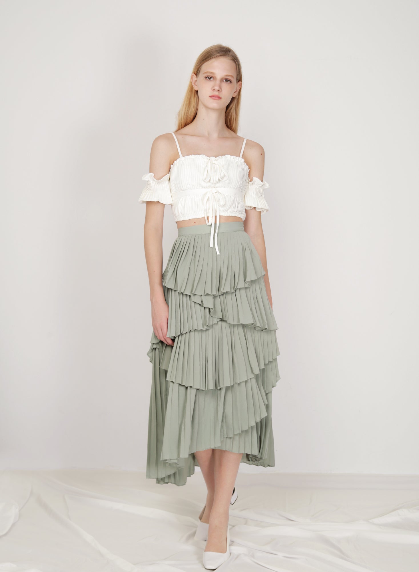 MIELI INVARIANT STEP PLEAT TIERED SKIRT-