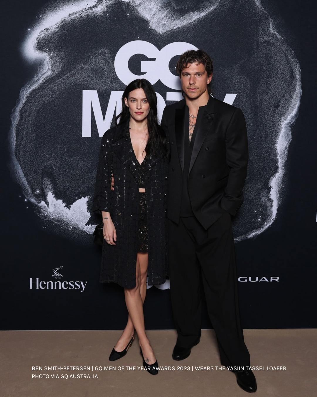 Ben Smith-Petersen GQ Australia Men of the Year Awards 2023 wears Etymology loafer shoes alongside Riley Keough.