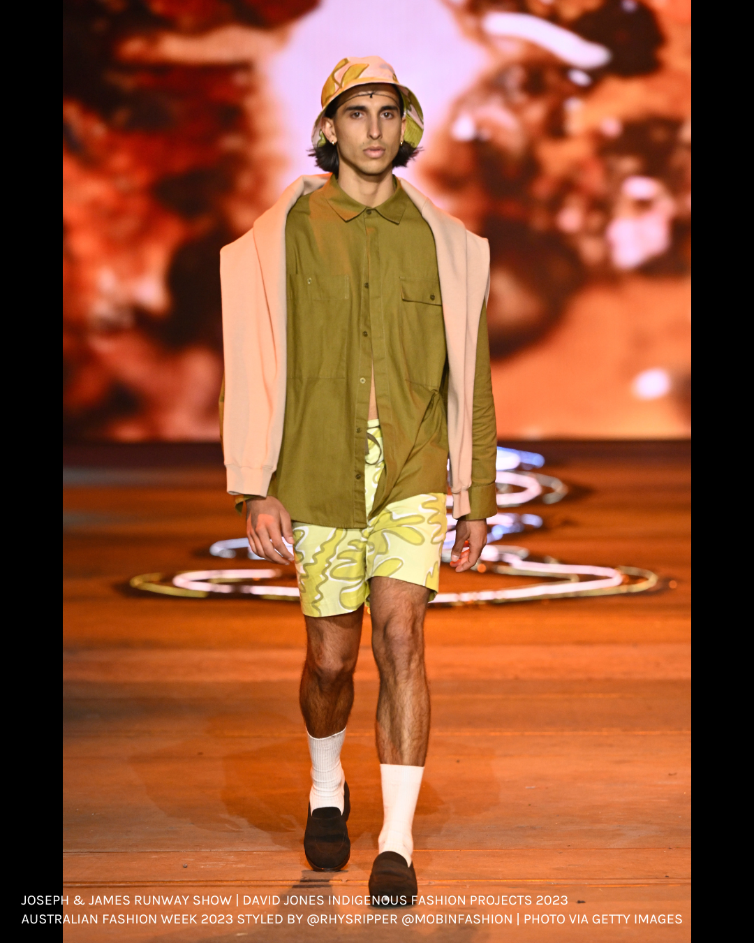 Etymology footwear as seen at Australian Afterpay Fashion Week 2023 with Joseph & James on the David Jones Indigenous Fashion Projects runway.