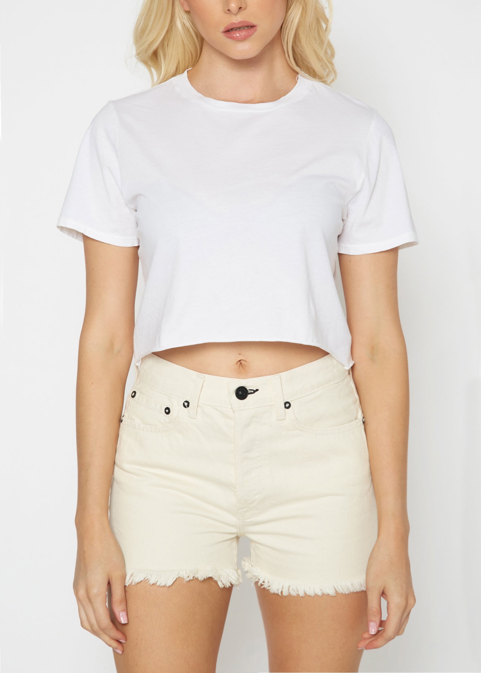 Slouch Wide Scoop Neck Cropped Denim Tee Noend 