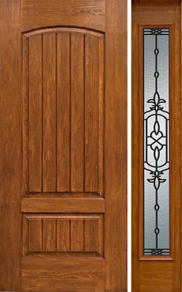 WDMA 44x80 Door (3ft8in by 6ft8in) Exterior Cherry Plank Two Panel Single Entry Door Sidelight Full Lite w/ JA Glass 1