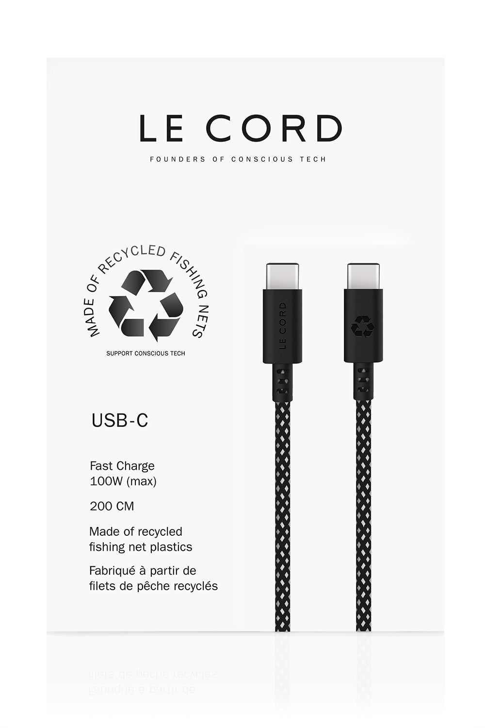 USB Sea Black · Type C · 100W · 2 meter · Made of recycled fishing net