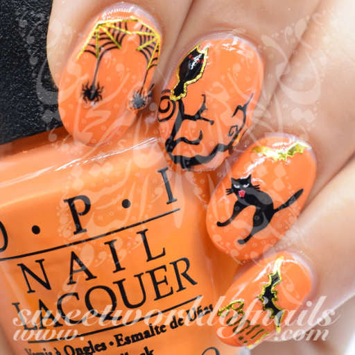 Halloween Nails Black cat and Spiders Nail Stickers