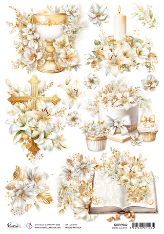 white lilies with religious icons cross bible and chalice rice paper from Ciao Bella
