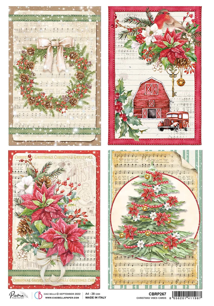 Stamperia Rice Paper Sheet A4-Poinsettia & Bells, All Around