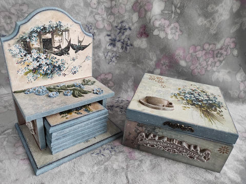 Decoupage Paper on wood box set with floral design from ITD Collection