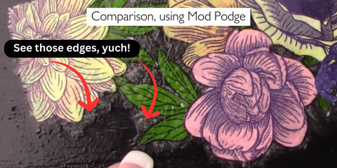 Image of mod podge over pink floral decoupage napkin