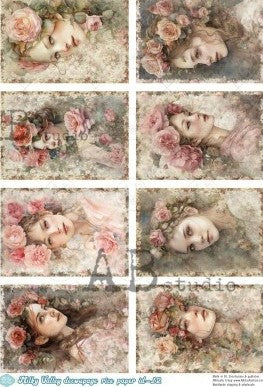 vintage women in pink flower blossoms cards AB Studio Rice Papers