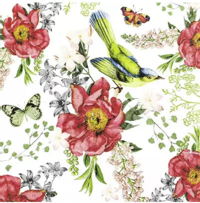 Decoupage Paper Napkins of a Bird of Paradise Flowers Butterflies