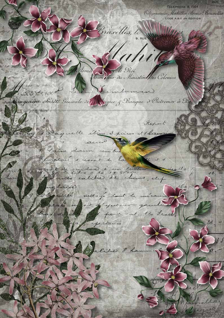 4 Decoupage Napkins Hummingbird and Flowers 3ply Lunch Paper Napkins with  Birds