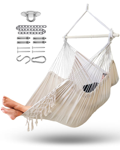 Miztli Hammock Chair Hanging Chair Swing with Foot Rest, Max 500 Lbs, Steel  Spreader Bar with Anti-Slip Rings-2 Cushions Included-for Bedroom Indoor  and Outdoor 