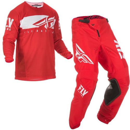 Fly Racing Kinetic Shield MX Kit Combo - Red/White - Pants Size 30 / Jersey S/M