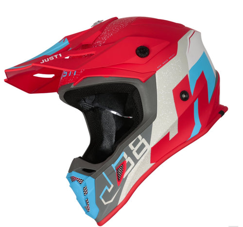 Just1 Motocross Helmet | J38 Korner Red Light Blue White