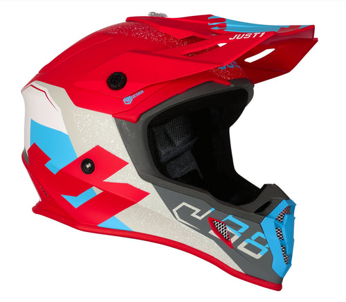 Just1 Motocross Helmet | J38 Korner Red Light Blue White