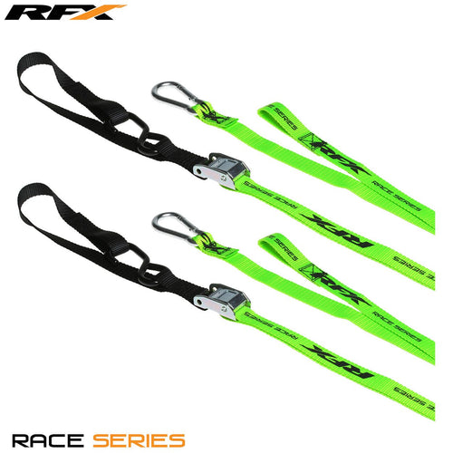 RFX Race Series 1.0 Tie Downs (Hi-Viz/Black) with extra loop and carabiner clip