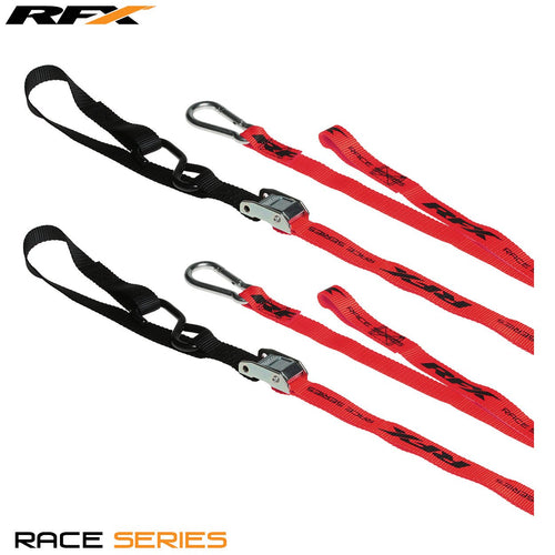 RFX Race Series 1.0 Tie Downs (Red/Black) with extra loop and carabiner clip