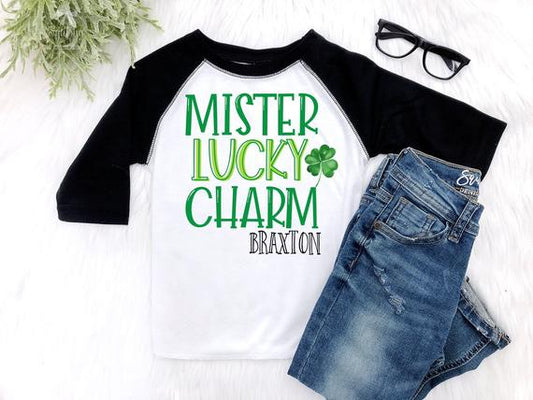 Lucky Lil Lad St Patricks Day Shirt Onesie® Boy Raglan Tee