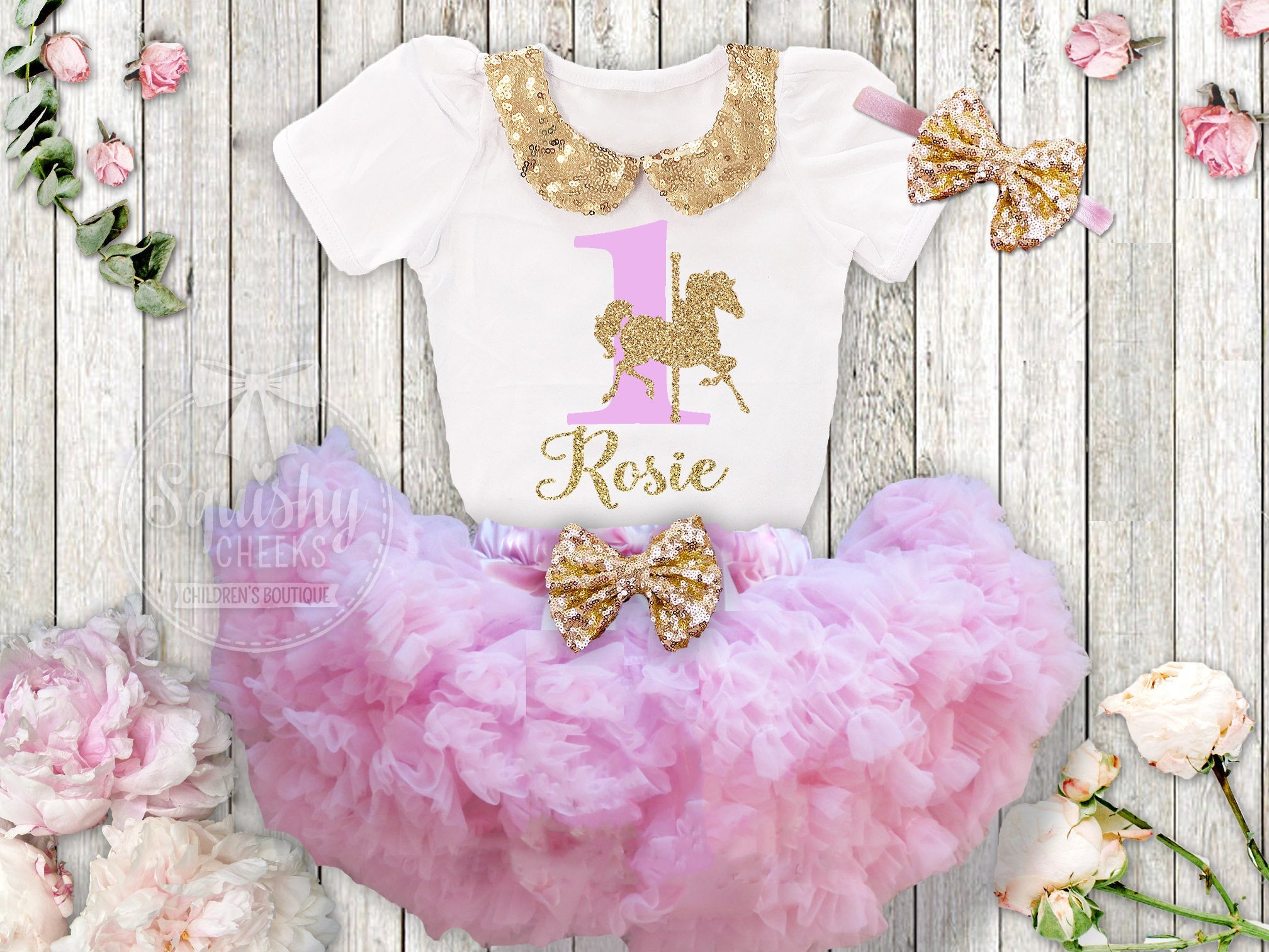 Girl's Personalized Carousel Birthday Outfit – Squishy Cheeks