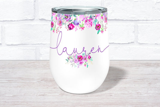 Personalized Bridesmaid Custom Name Floral Wine Glass – Squishy Cheeks