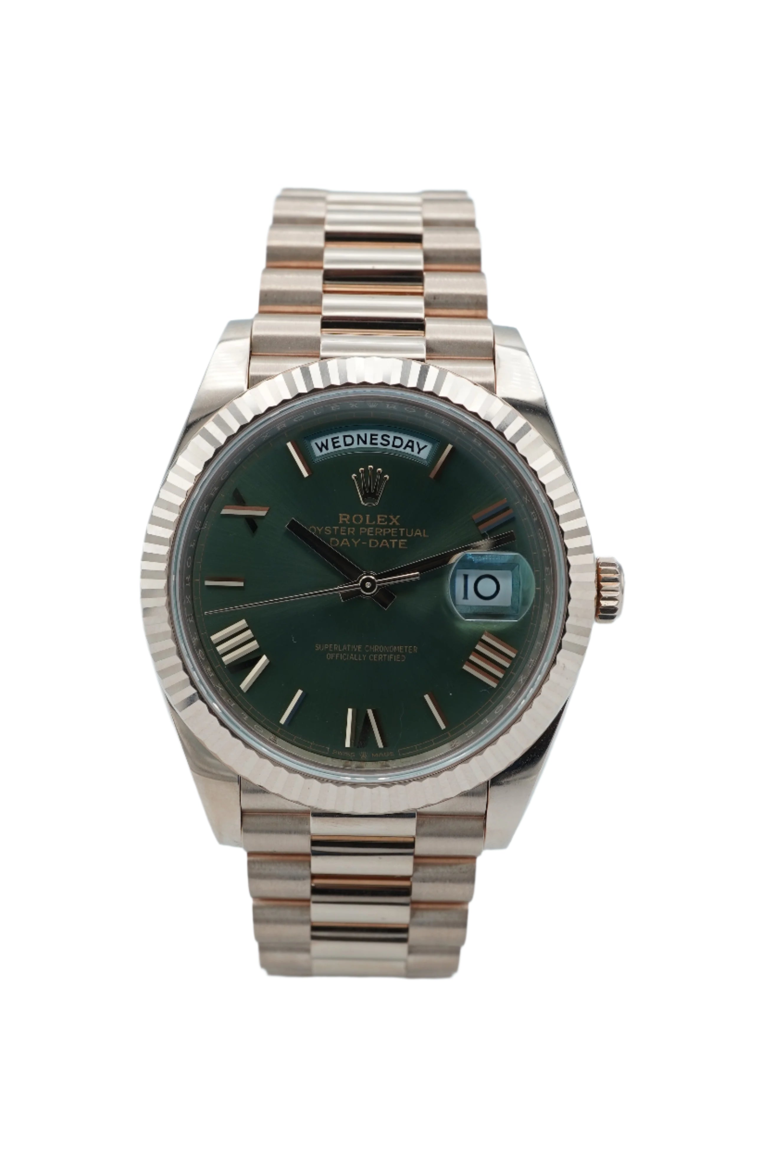Rolex 228235 Day-Date 40 mm 18K Rose Gold Olive Green Roman Dial Complete Set 2018
