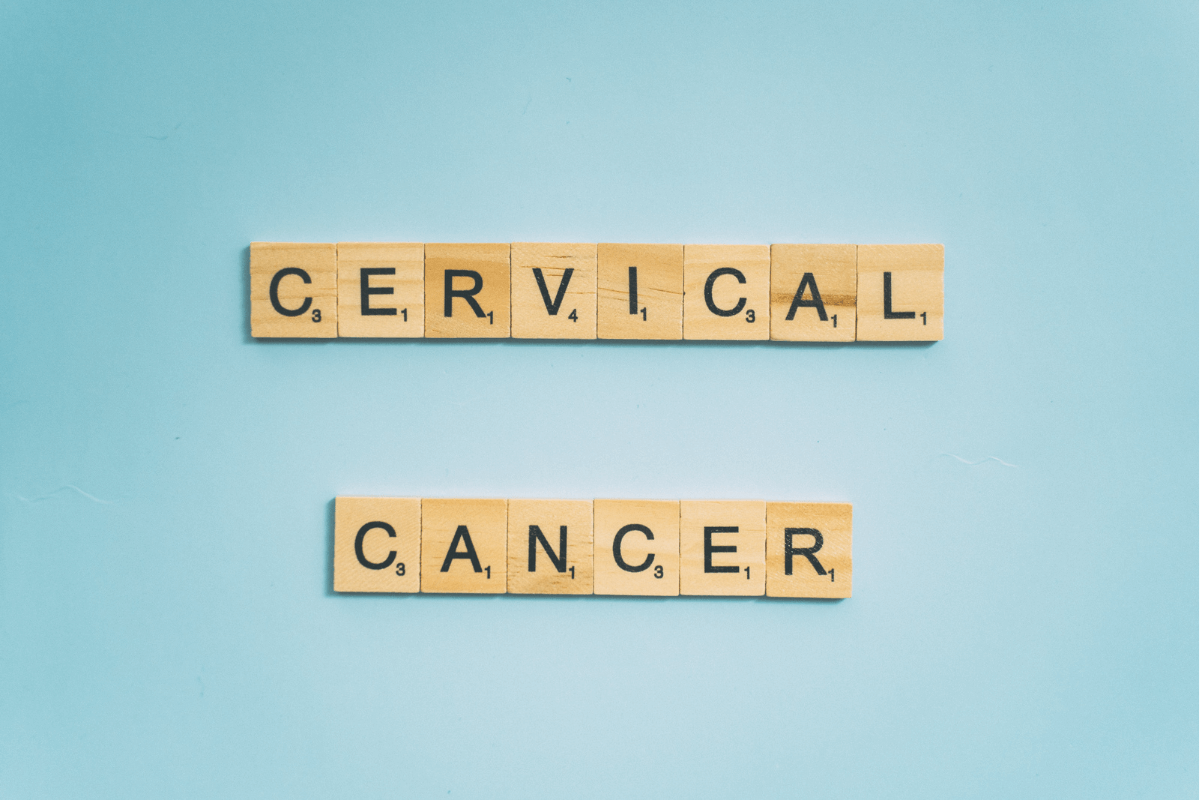 Picture of the words cervical cancer written with Scrabble blocks