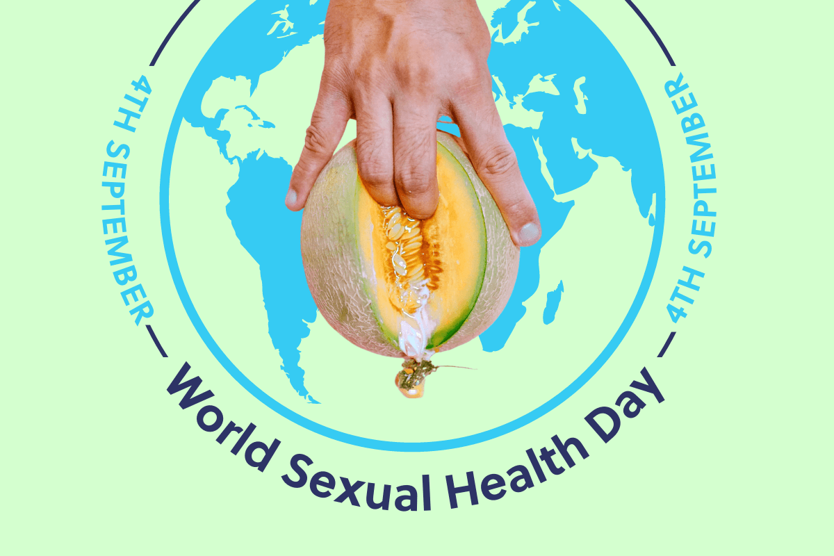 Hand inside a melon in front of a globe symbolising World Sexual Health Day