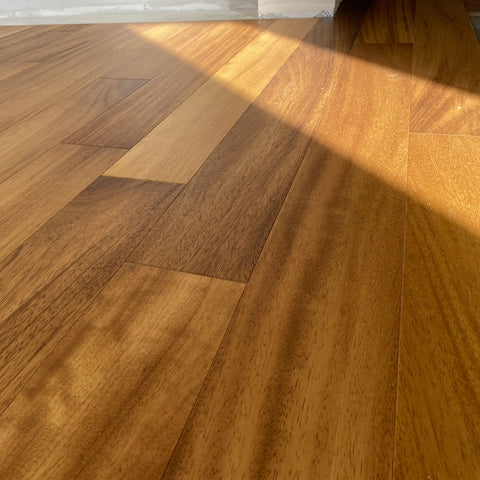 CP PREFINISHED BRUSHED IROKO PARQUET gold leaves honeyed plank parquet