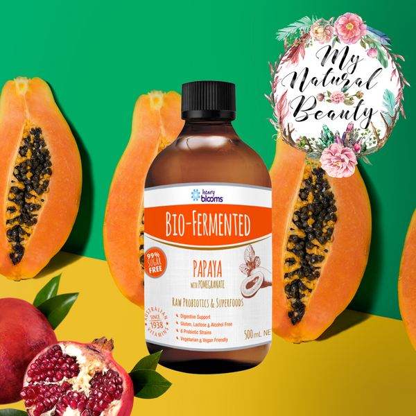 Henry Blooms Bio-Fermented Papaya with Pomegranate is a superfood-rich probiotic drink, great as a daily shot to support gut health and digestion for that extra spring in your step! 99% sugar free, alcohol and gluten free and vegan friendly, this happy-tummy liquid concentrate contains bio-fermented Papaya for digestive support. Add an antioxidant kick from Pomegranate and you have a winning daily combination together with probiotics for a naturally bio-fermented drink.