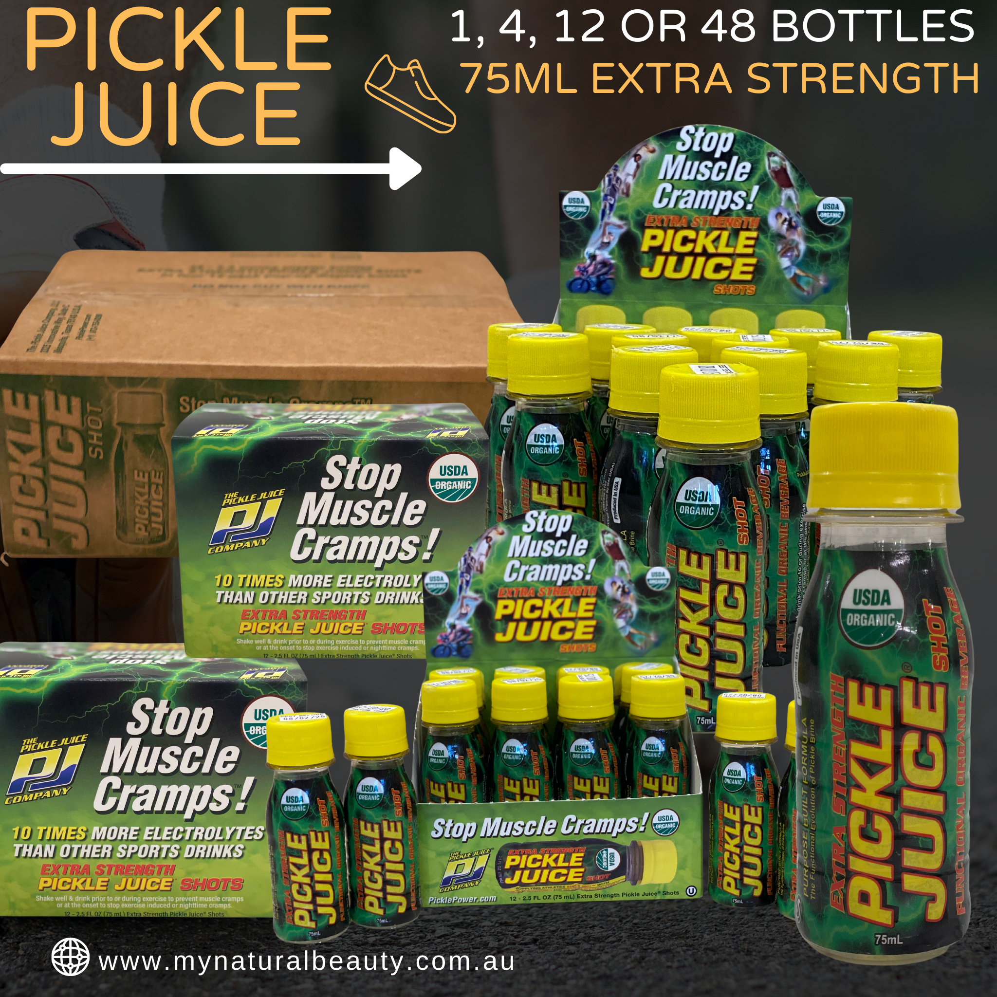 PICKLE JUICE 12 PACK 75ML - EXTRA STRENGTH 100% All-Natural, USDA Organic and Scientifically Proven to Stop Muscle Cramps