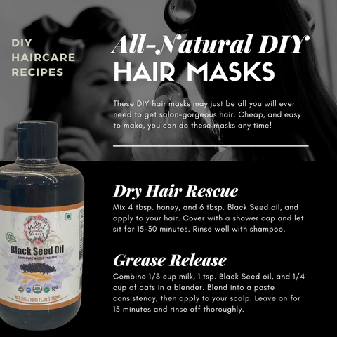 Black Seed Oil hair ideas. recipes for DYI haircare with Black Seed Oil