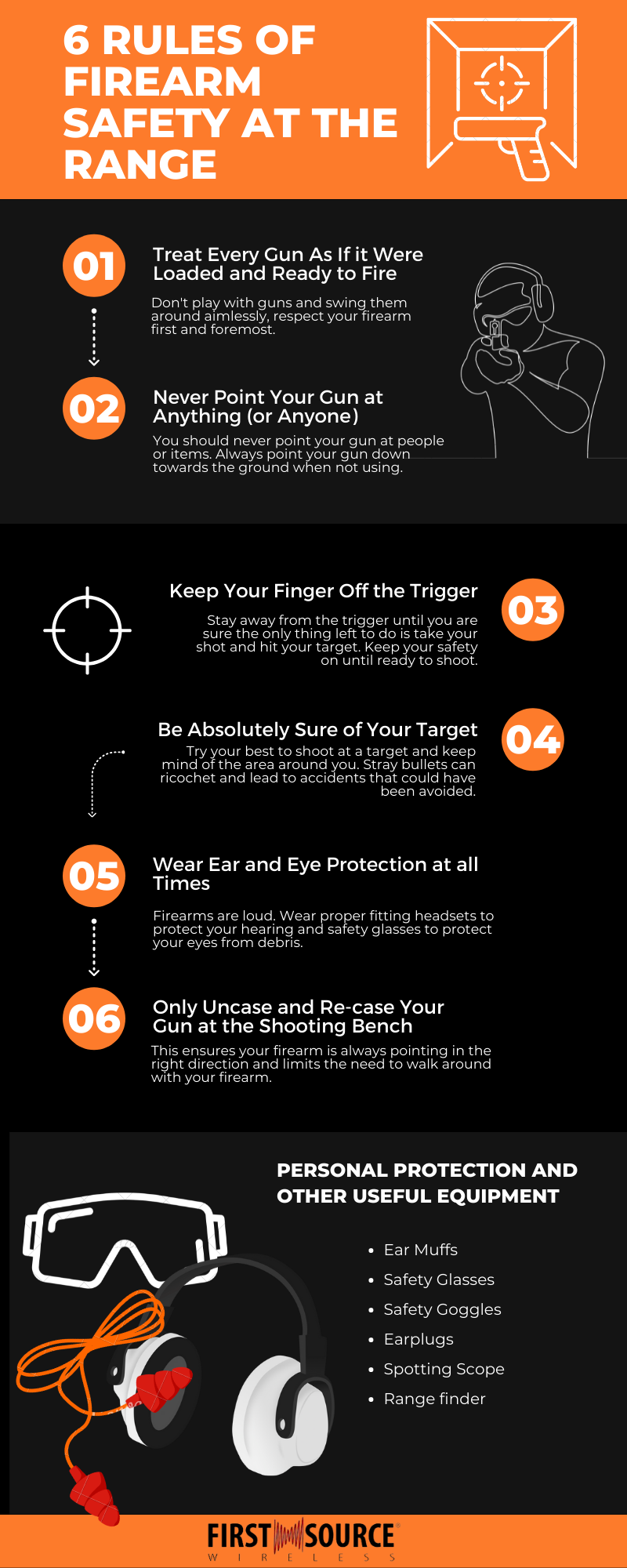 6 Regels van vuurwapenveiligheid bij de Range Infographic