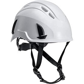 Casco de escalada blanca con correa