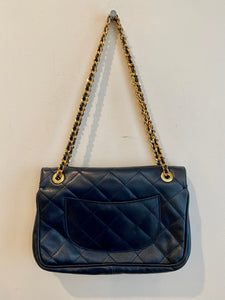 Navy Blue Quilted Handbag with Gold Chain Strap