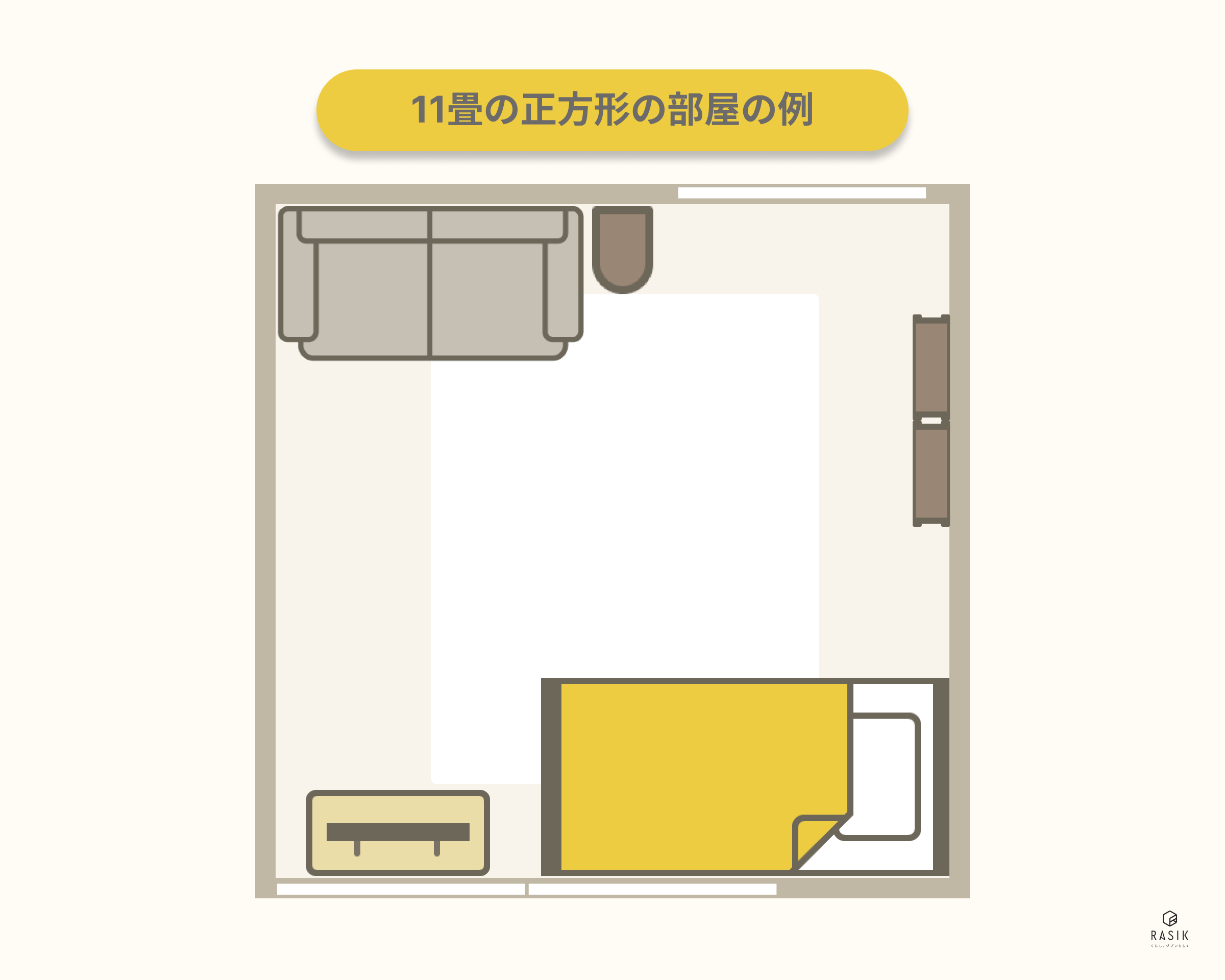 11畳の正方形の部屋の例