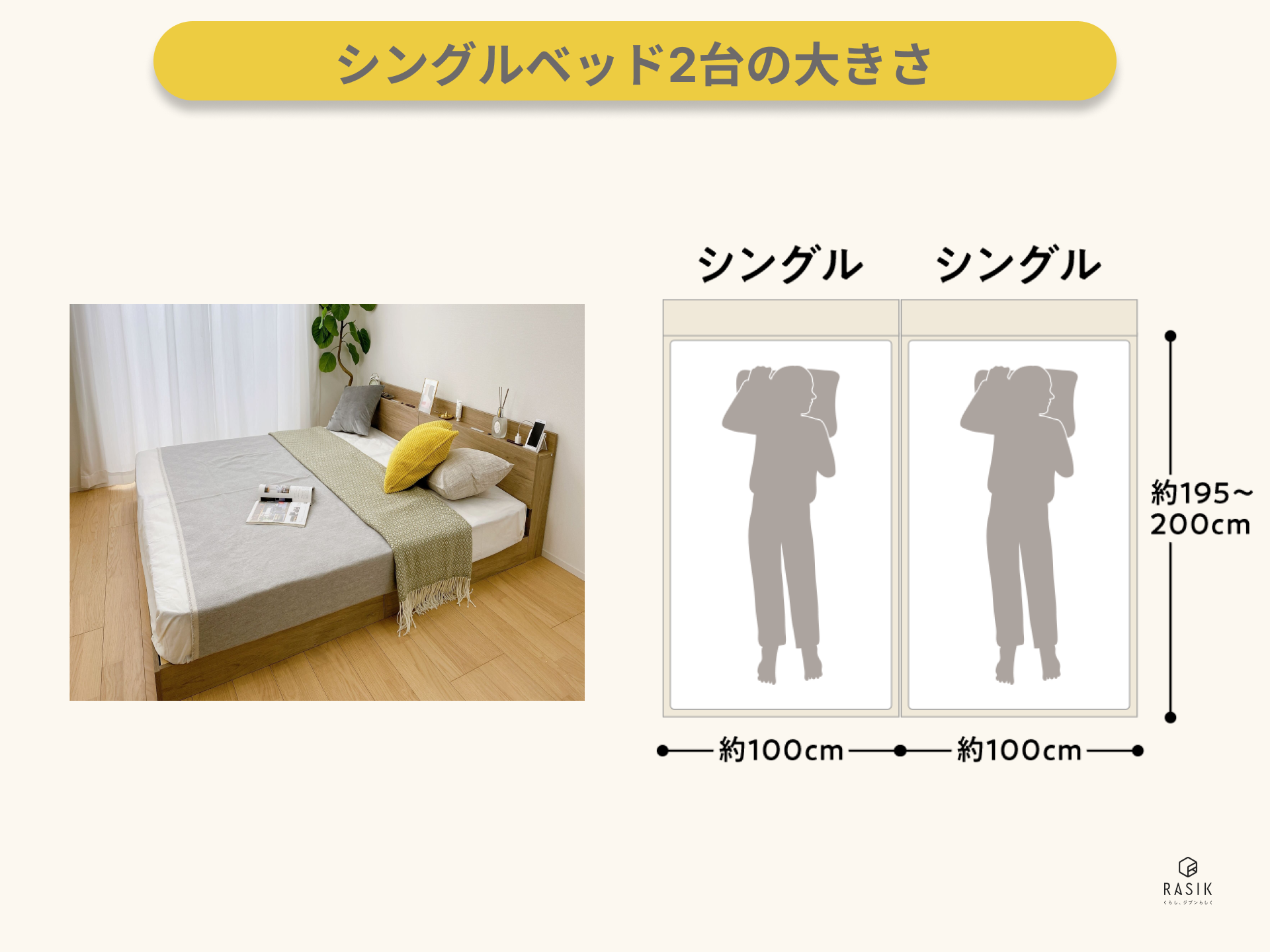 シングルベッド2つ並べた例