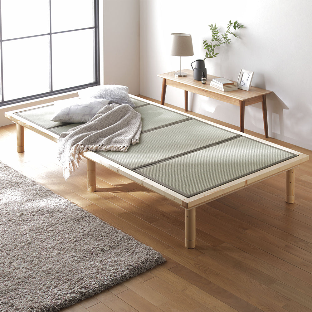 い草畳 すのこベッド 畳マット付き 天然木 3段階高さ調整 シングルサイズ