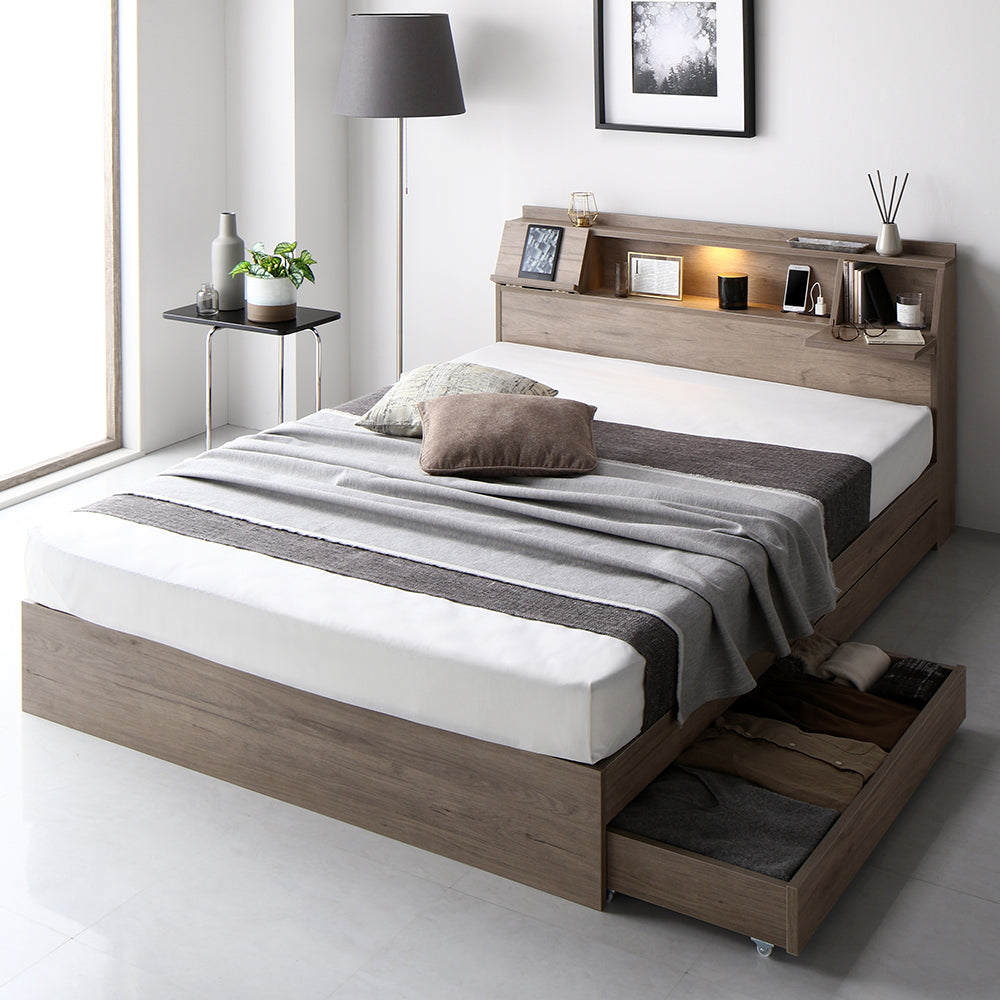 セミダブルサイズの安い収納付きベッドの画像