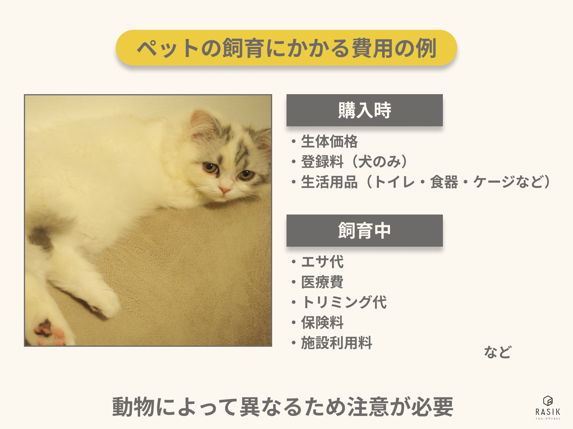 ペットの飼育費用の目安