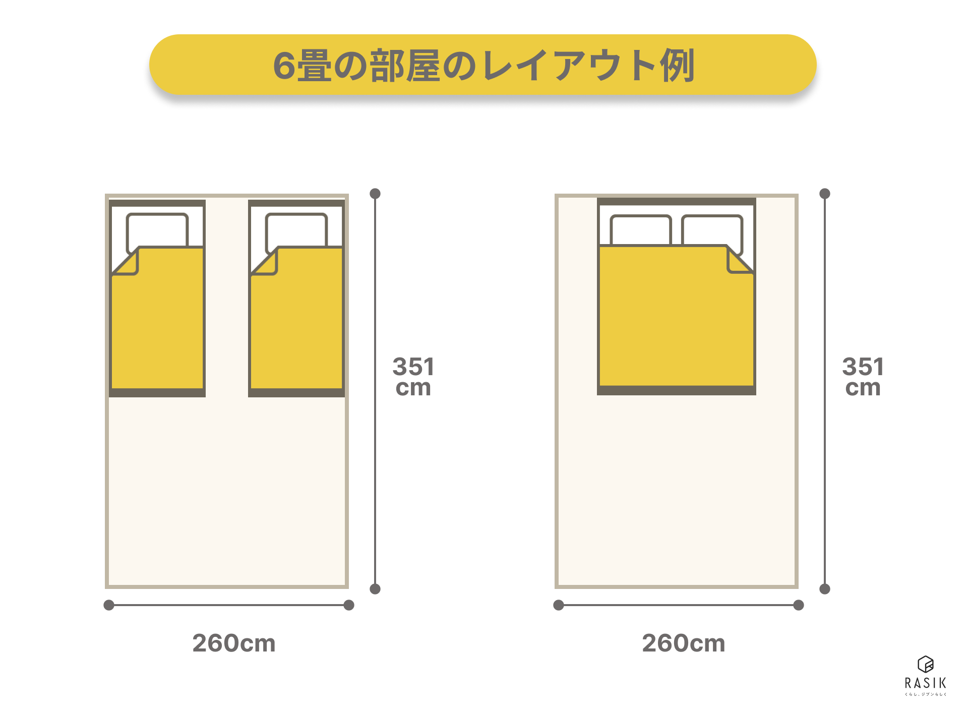 6畳のおしゃれな寝室レイアウト例