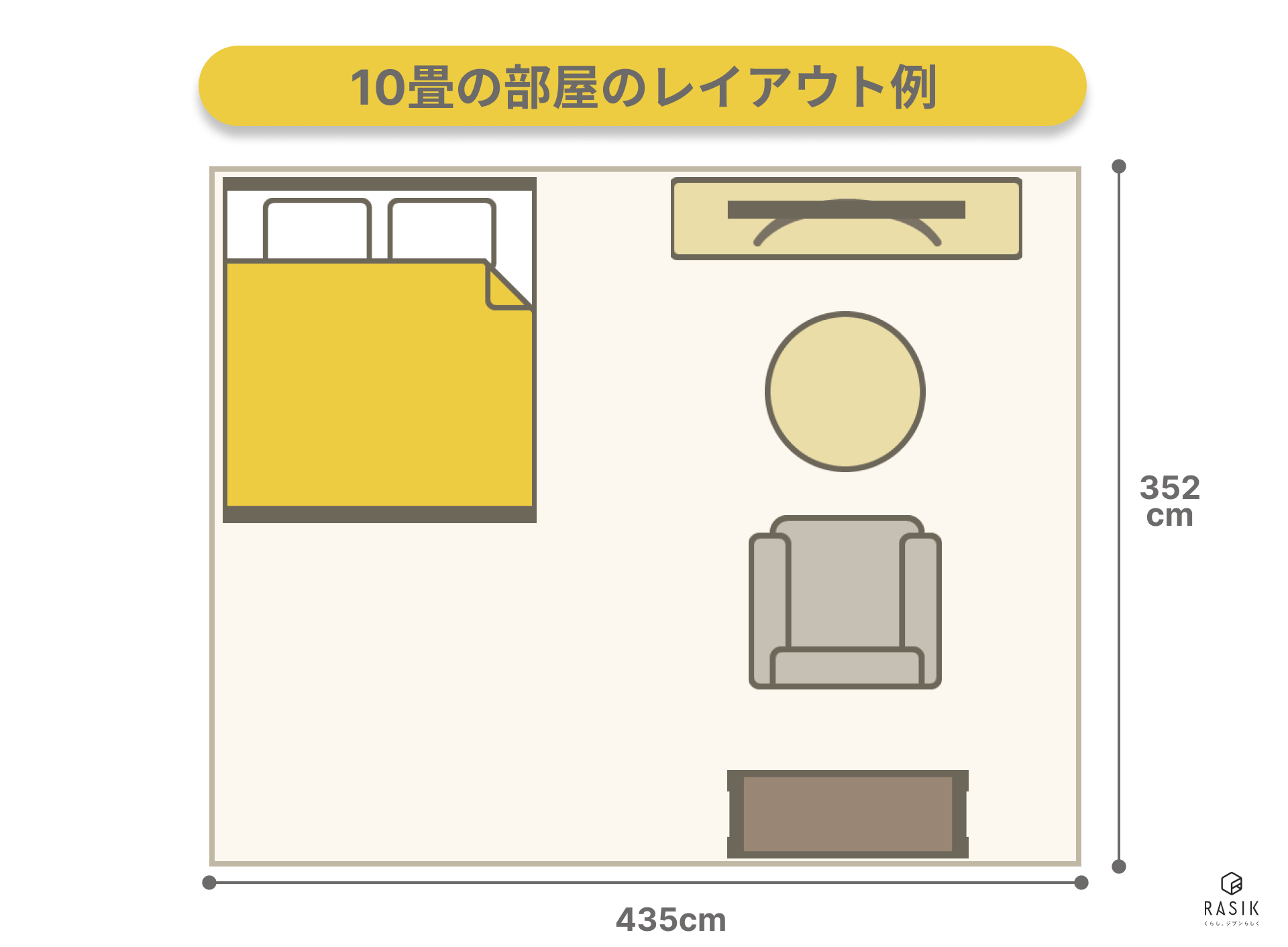 10畳のおしゃれな寝室レイアウト例