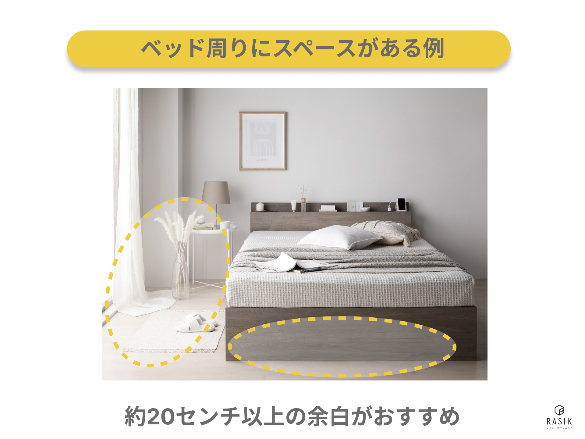 ベッド周りにスペースのある例